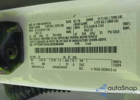 2018 Ford F-150 Xlt z USA, uszkodzony, nr VIN 1FTEW1E52JKE96990